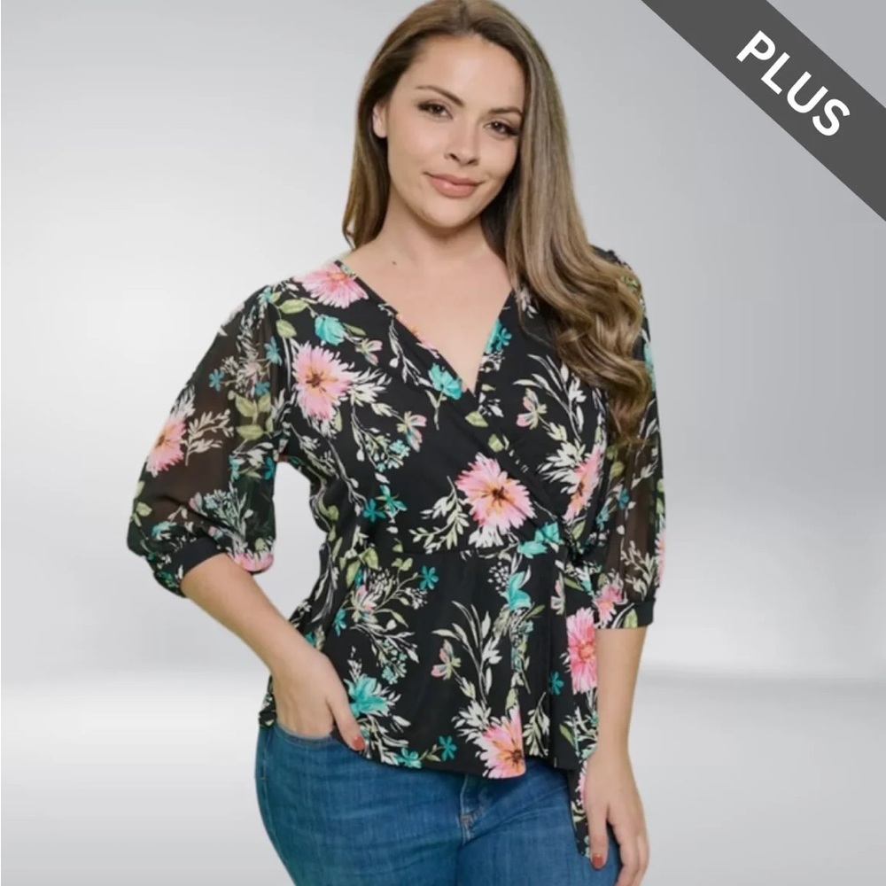 Plus Floral Wrap Top